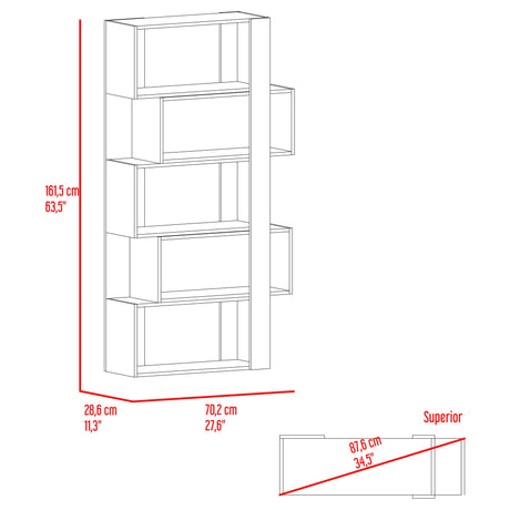 Biblioteca Beijing Fresno y Blanco 70.2x161.5cm Rectangular con Cinco Compartimientos - BIBLIOTECAS Y ESTANTERIAS | Bylmo