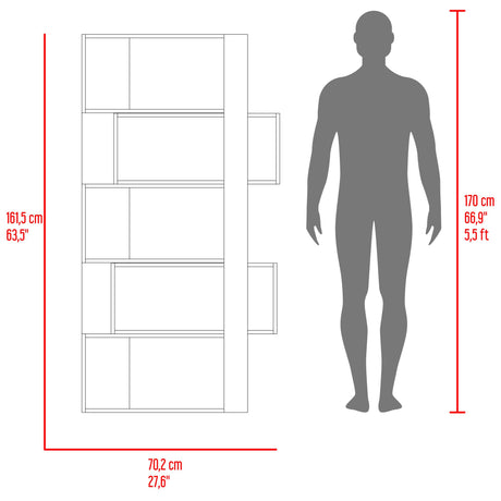 Biblioteca Beijing Fresno y Blanco 70.2x161.5cm Rectangular con Cinco Compartimientos - BIBLIOTECAS Y ESTANTERIAS | Bylmo