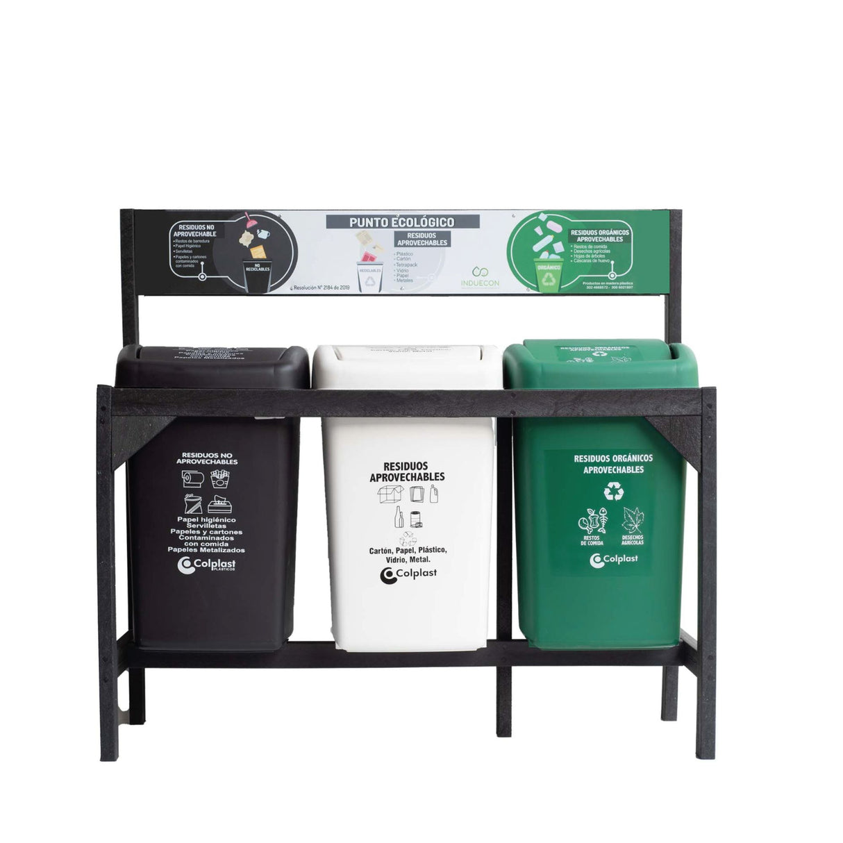 Punto Ecológico 90x92cm Multiusos de 36 Litros con Tres Canecas - BASUREROS Y PAPELERAS | Bylmo