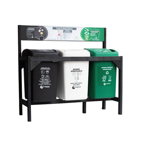 Punto Ecológico 90x92cm Multiusos de 36 Litros con Tres Canecas - BASUREROS Y PAPELERAS | Bylmo