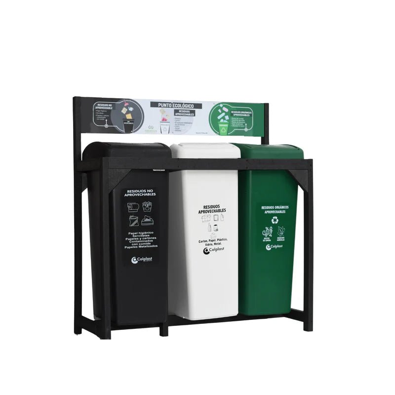 Punto Ecológico 95x107cm Multiusos de 55 Litros con Tres Canecas - BASUREROS Y PAPELERAS | Bylmo