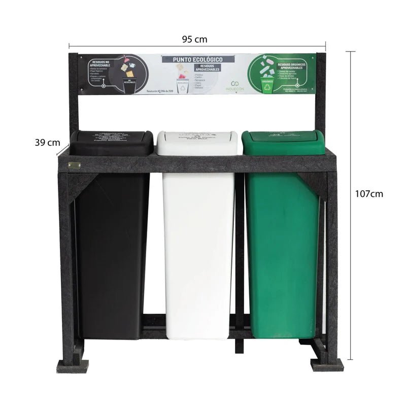 Punto Ecológico 95x107cm Multiusos de 55 Litros con Tres Canecas - BASUREROS Y PAPELERAS | Bylmo