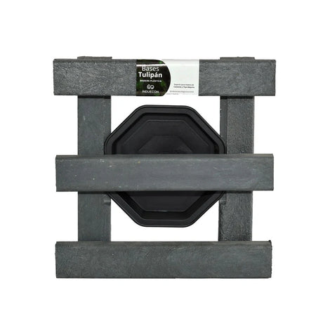 Base para Materas Livianas Exterior Tulipán Negro 28x10cm Cuadrado con Rodachines Apto Para Intemperie - BASES PARA MATERAS DE EXTERIOR | Bylmo