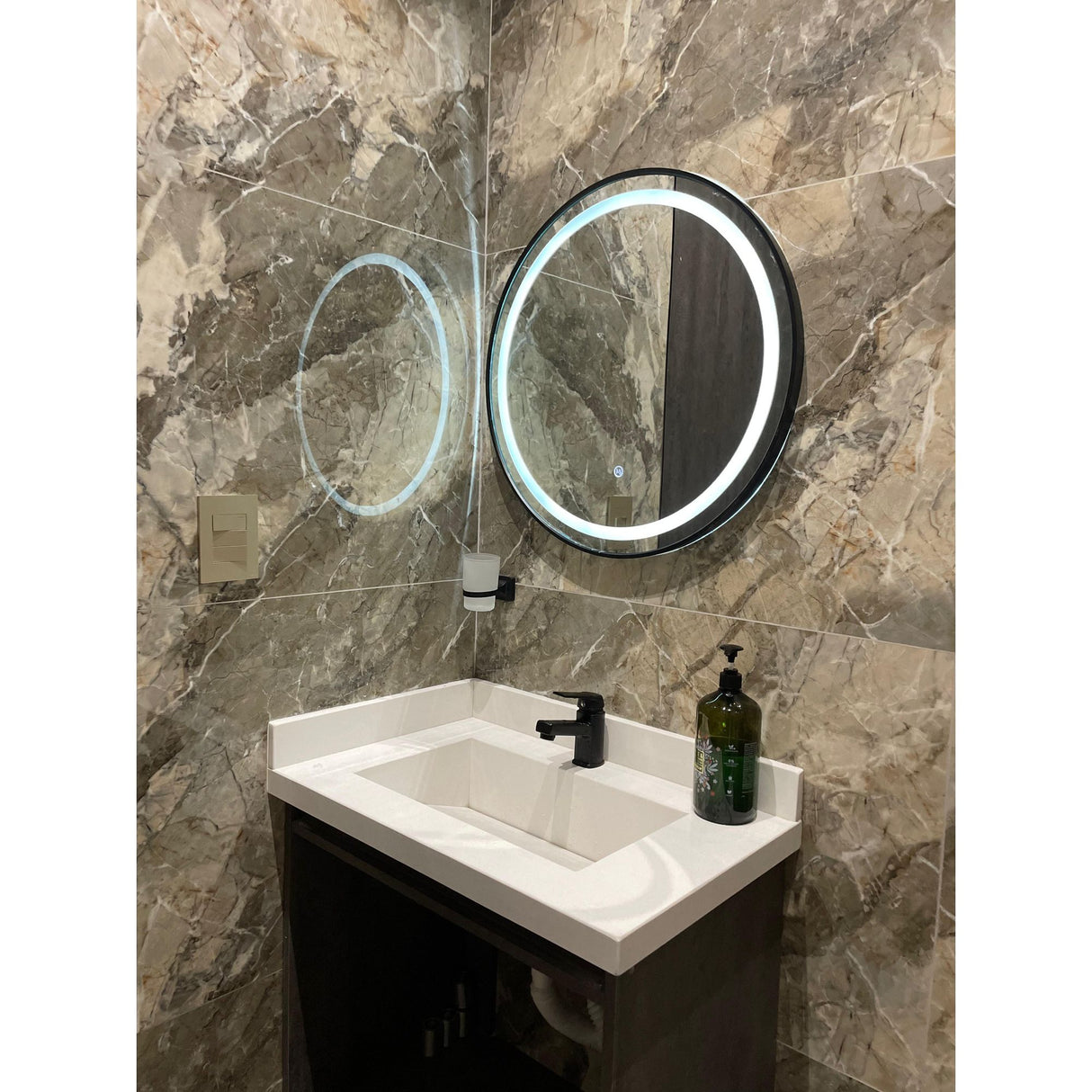 Espejo de Pared Roma Negro 60x60cm Redondo con Marco Metalico y con Iluminación - ESPEJOS DE PARED | Bylmo