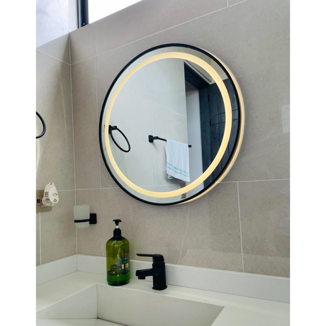 Espejo de Pared Roma Negro 60x60cm Redondo con Marco Metalico y con Iluminación - ESPEJOS DE PARED | Bylmo