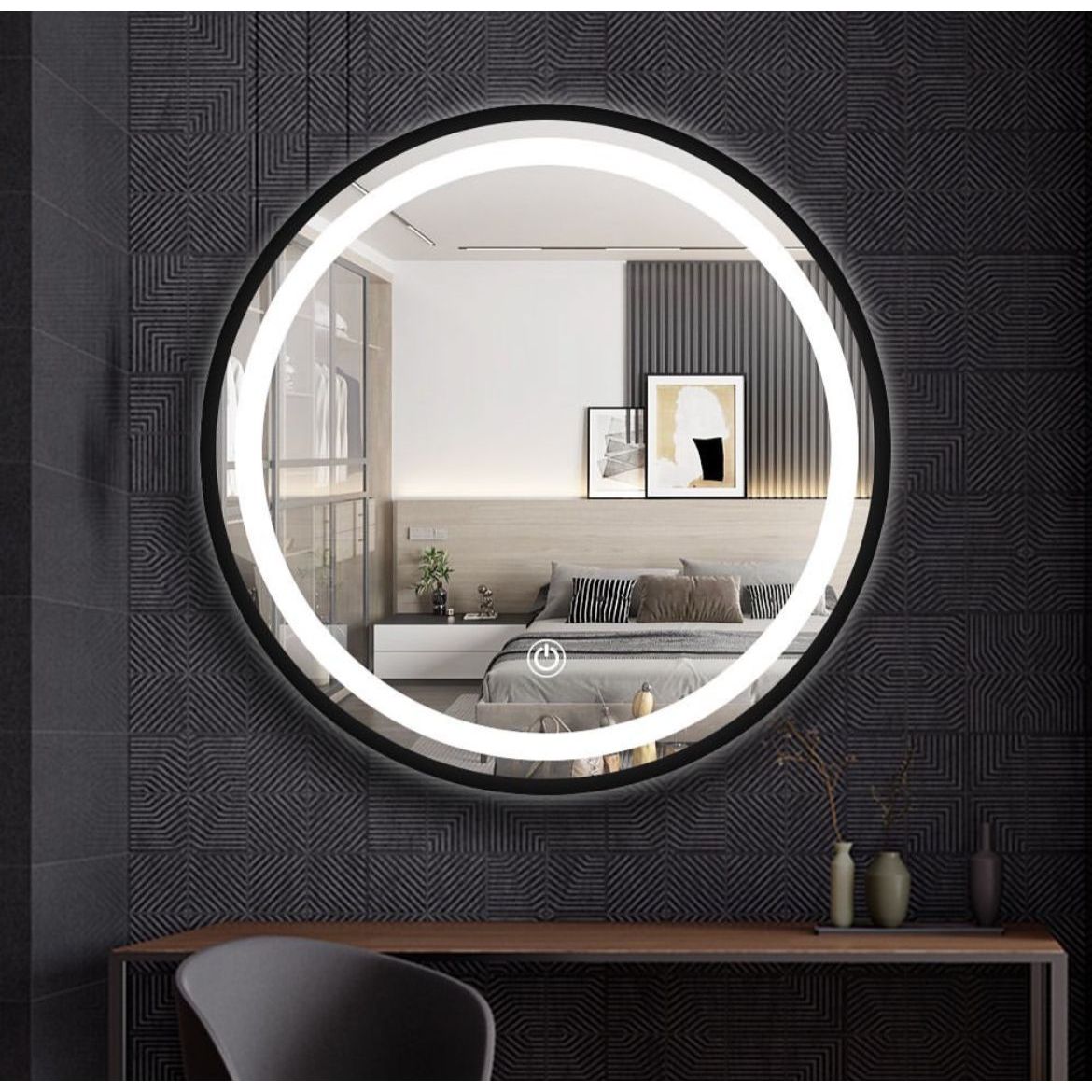 Espejo de Pared Roma Negro 80x80cm Redondo con Marco Metalico y con Iluminación - ESPEJOS DE PARED | Bylmo