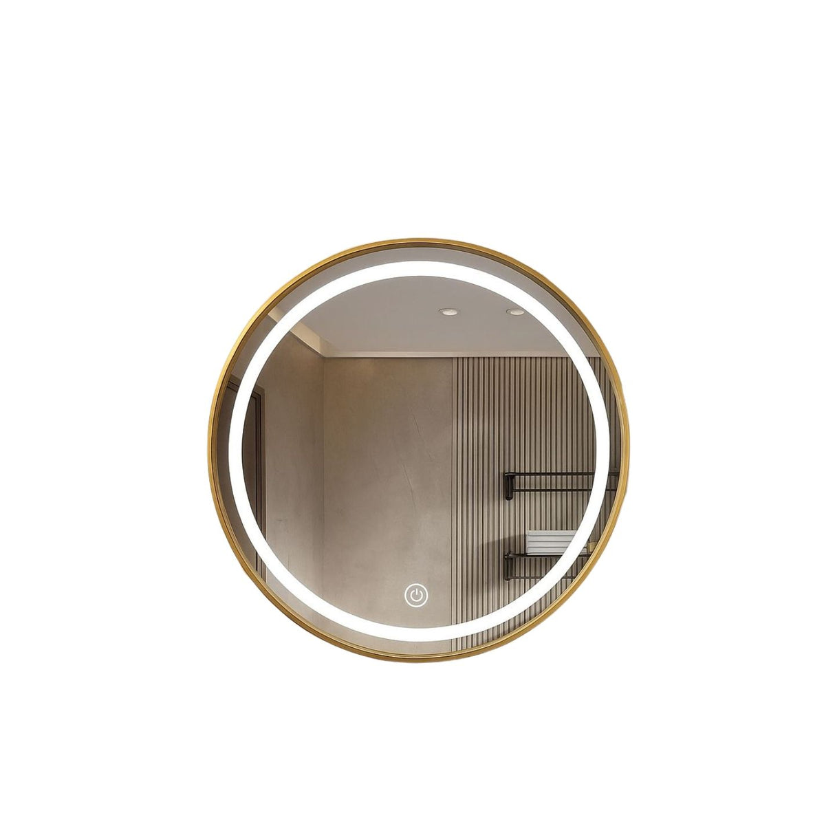 Espejo de Pared Roma Dorado 100x100cm Redondo con Marco Metalico y con Iluminación - ESPEJOS DE PARED | Bylmo