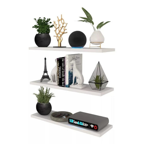 Set de 3 Repisas Blanco 14x50cm Rectangulares Flotantes - REPISAS | Bylmo