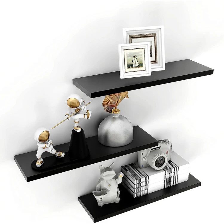 Set de 3 Repisas Negro 14x50cm Rectangulares Flotantes - REPISAS | Bylmo