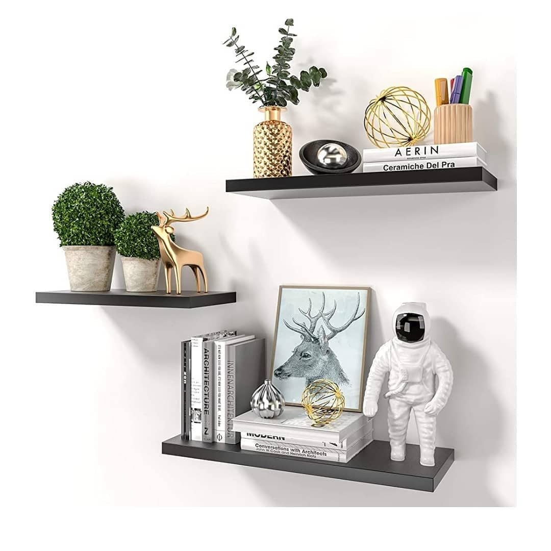 Set de 3 Repisas Negro 14x50cm Rectangulares Flotantes - REPISAS | Bylmo