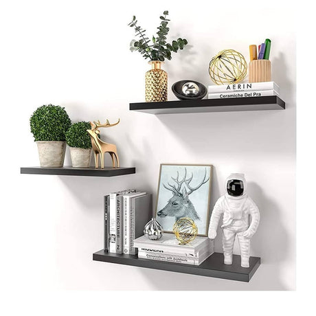 Set de 3 Repisas Negro 14x50cm Rectangulares Flotantes - REPISAS | Bylmo