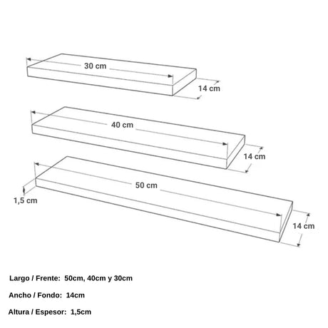 Set de 3 Repisas Kallio 14x50cm Minimalistas Rectangulares y Flotantes - REPISAS | Bylmo