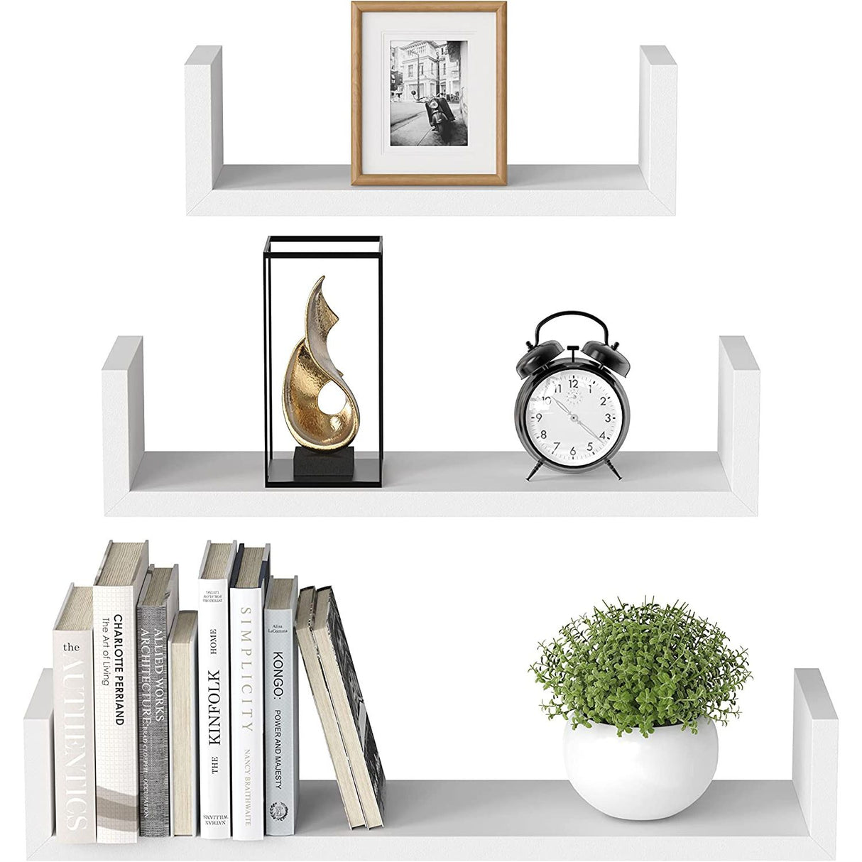 Set de 3 Repisas Blanco 14x50cm Tipo U Rectangulares Flotantes - REPISAS | Bylmo