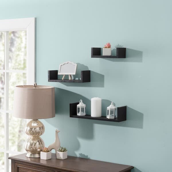 Set de 3 Repisas Wengue 14x50cm Tipo U Rectangulares Flotantes - REPISAS | Bylmo