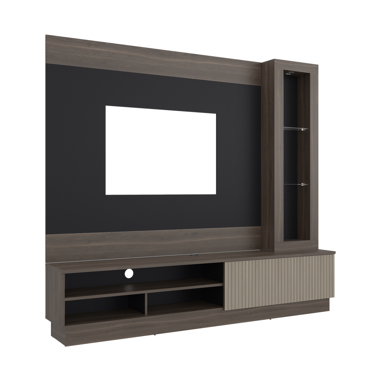 Centro de Entretenimiento Yakarta Milan y Roble Natural 200x180cm para TV Hasta 65" Pulgadas y con Siete Compartimientos - MUEBLES DE TV | Bylmo