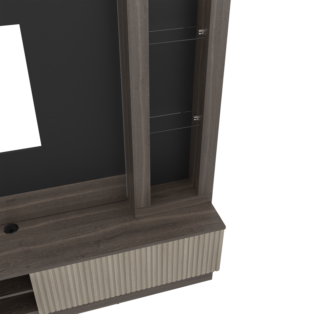 Centro de Entretenimiento Yakarta Milan y Roble Natural 200x180cm para TV Hasta 65" Pulgadas y con Siete Compartimientos - MUEBLES DE TV | Bylmo