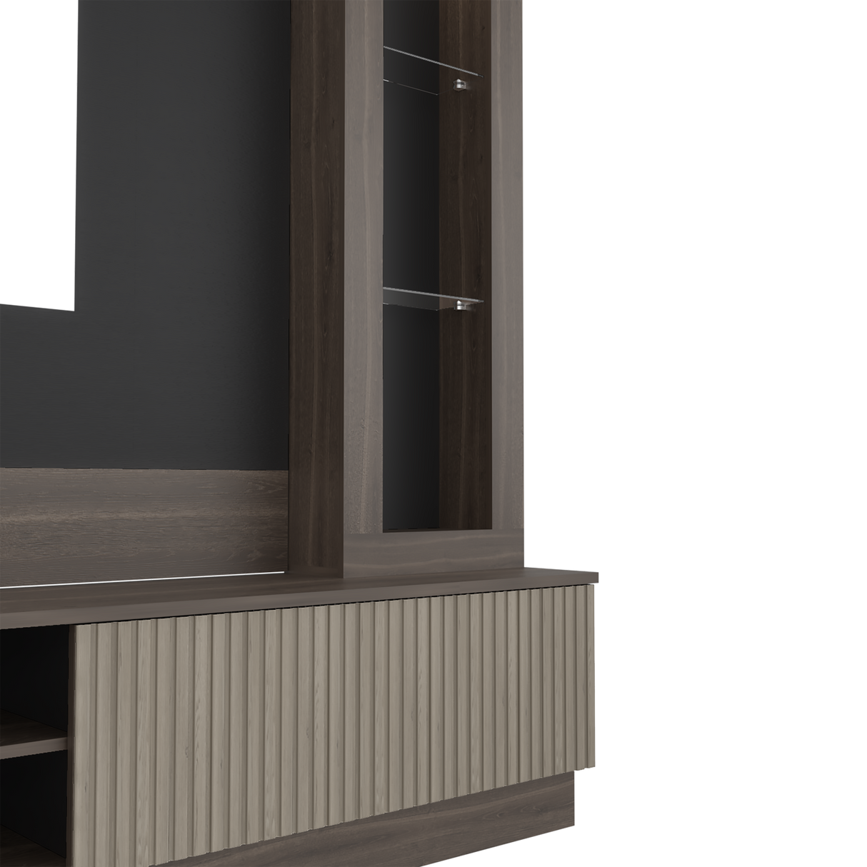 Centro de Entretenimiento Yakarta Milan y Roble Natural 200x180cm para TV Hasta 65" Pulgadas y con Siete Compartimientos - MUEBLES DE TV | Bylmo