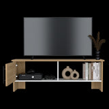 Mesa para TV Navia Fresno Europeo y Blanco 120.3x42.1cm para TV Hasta 50" Pulgadas y con Dos Compartimientos - MUEBLES DE TV | Bylmo