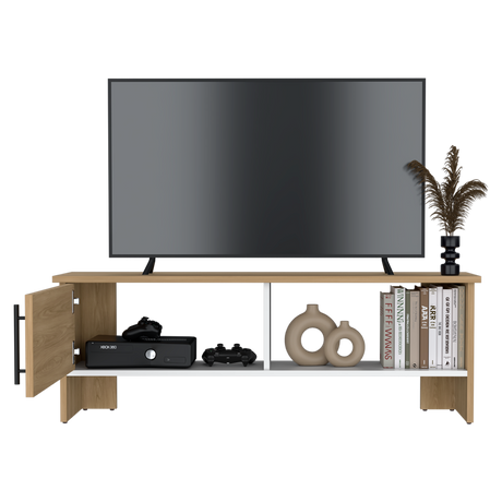 Mesa para TV Navia Fresno Europeo y Blanco 120.3x42.1cm para TV Hasta 50" Pulgadas y con Dos Compartimientos - MUEBLES DE TV | Bylmo