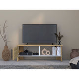 Mesa para TV Navia Fresno Europeo y Blanco 120.3x42.1cm para TV Hasta 50" Pulgadas y con Dos Compartimientos - MUEBLES DE TV | Bylmo