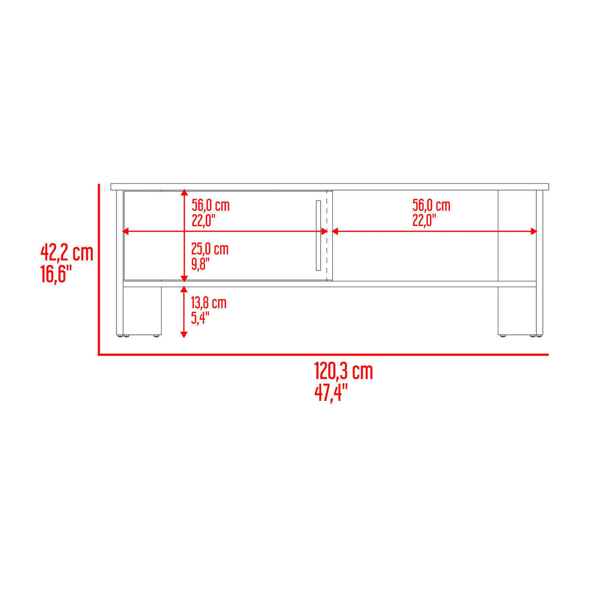 Mesa para TV Navia Fresno Europeo y Blanco 120.3x42.1cm para TV Hasta 50" Pulgadas y con Dos Compartimientos - MUEBLES DE TV | Bylmo