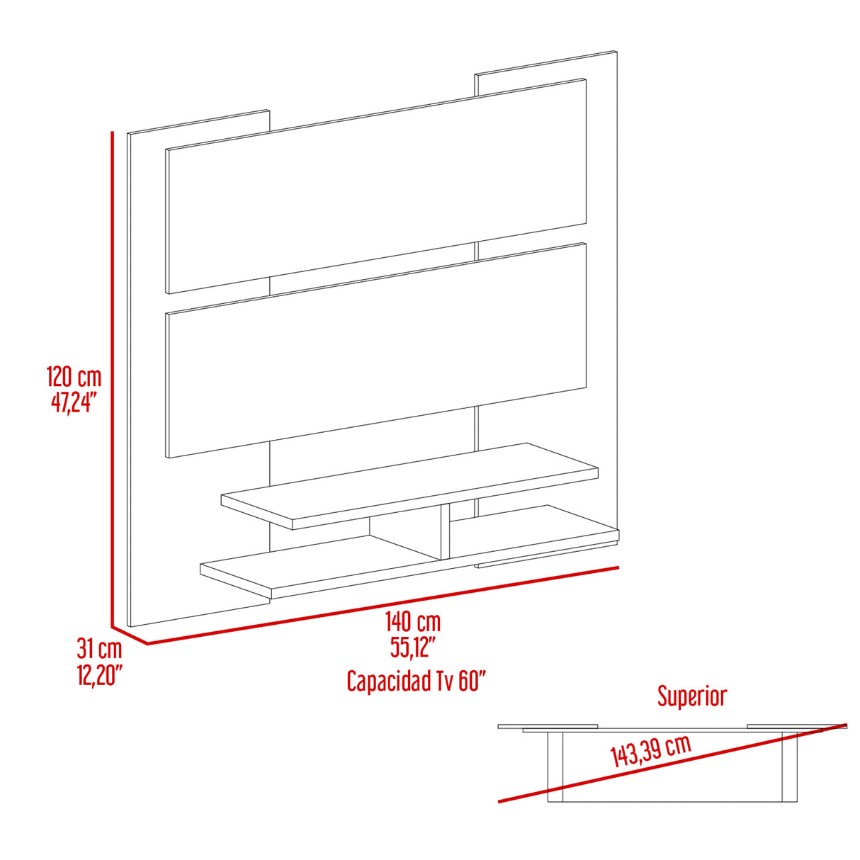 Panel de TV Elton Wengue 140x120cm para TV Hasta 60" Pulgadas y con Dos Compartimientos - MUEBLES DE TV | Bylmo