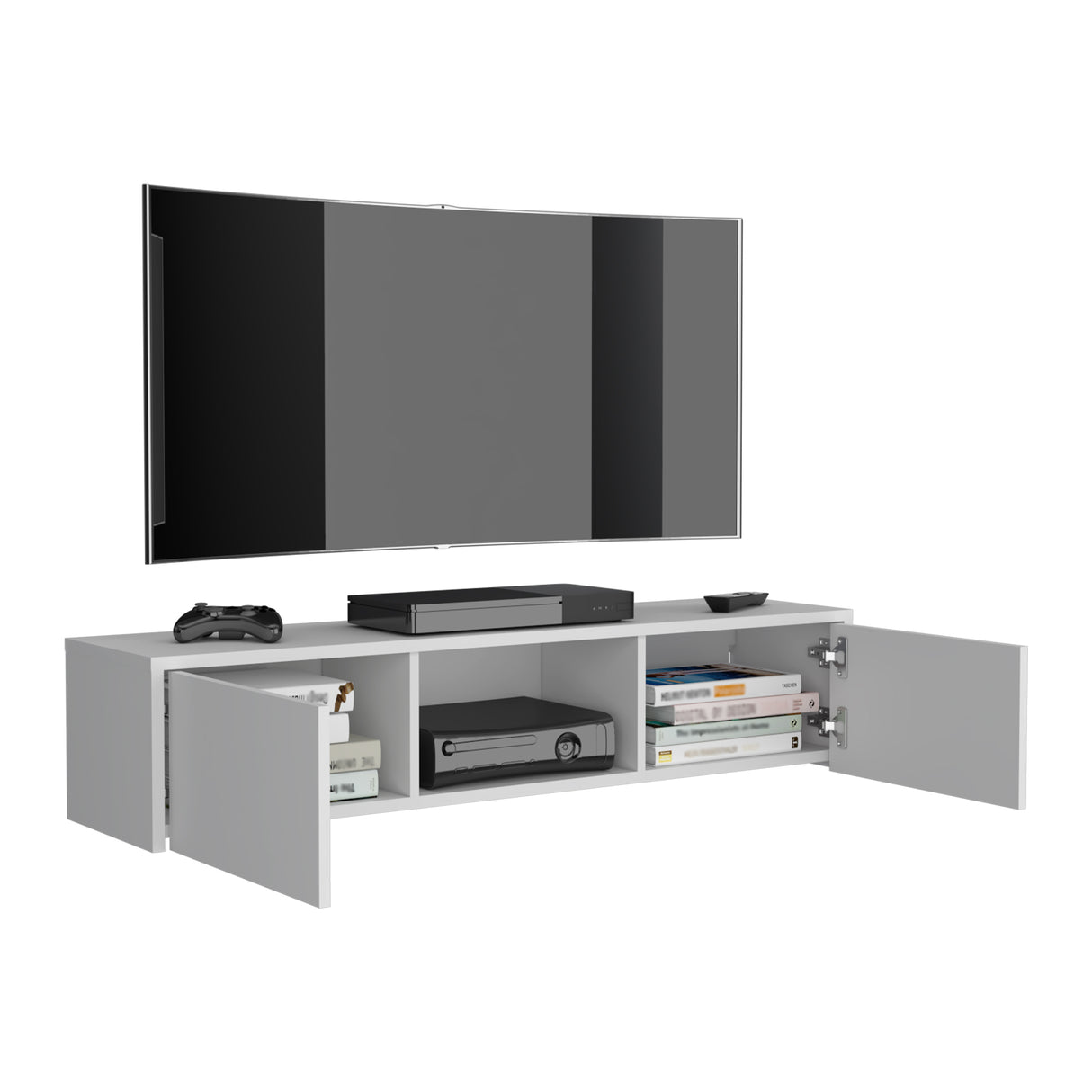 Repisa para TV Glen Blanco 125x26.5cm para TV Hasta 55" Pulgadas y con Cuatro Compartimientos - MUEBLES DE TV | Bylmo
