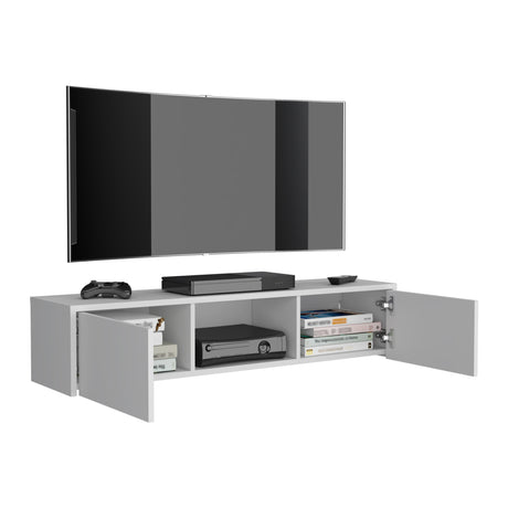 Repisa para TV Glen Blanco 125x26.5cm para TV Hasta 55" Pulgadas y con Cuatro Compartimientos - MUEBLES DE TV | Bylmo