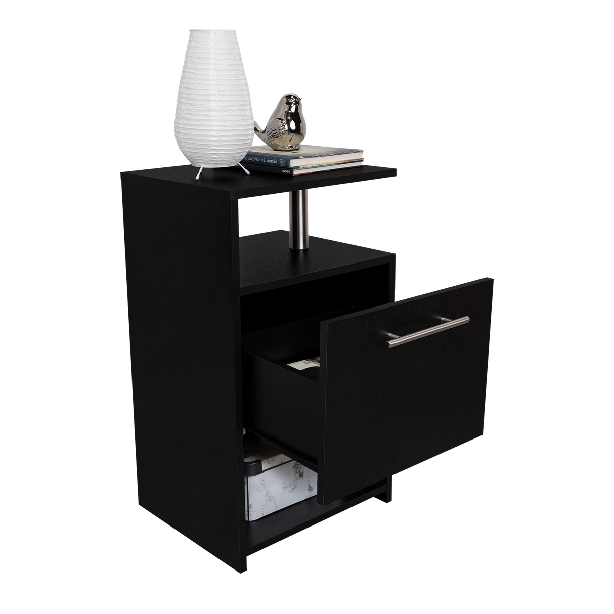 Mesa de Noche Jena Wengue 40x70cm con Un Cajón y con Tres Compartimientos - MESAS DE NOCHE | Bylmo