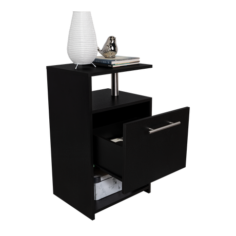 Mesa de Noche Jena Wengue 40x70cm con Un Cajón y con Tres Compartimientos - MESAS DE NOCHE | Bylmo