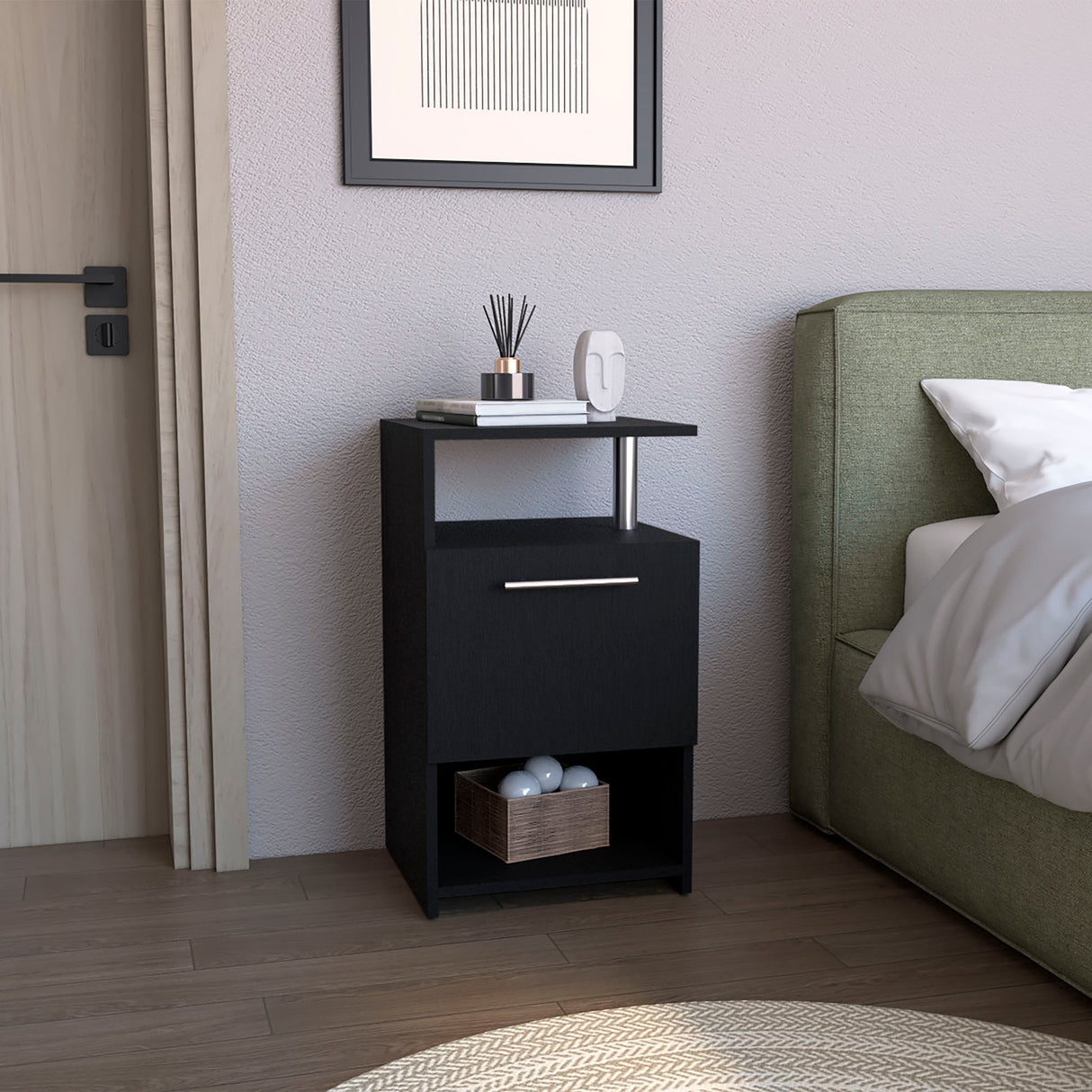 Mesa de Noche Jena Wengue 40x70cm con Un Cajón y con Tres Compartimientos - MESAS DE NOCHE | Bylmo