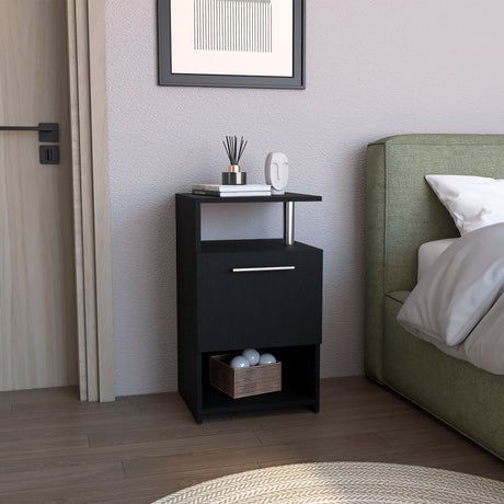 Mesa de Noche Jena Wengue 40x70cm con Un Cajón y con Tres Compartimientos - MESAS DE NOCHE | Bylmo