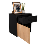 Mesa de Noche Grayson Wengue y Fresno 50x55cm con Un Cajón y con Dos Compartimientos - MESAS DE NOCHE | Bylmo