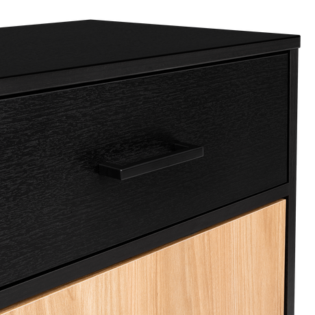 Mesa de Noche Grayson Wengue y Fresno 50x55cm con Un Cajón y con Dos Compartimientos - MESAS DE NOCHE | Bylmo