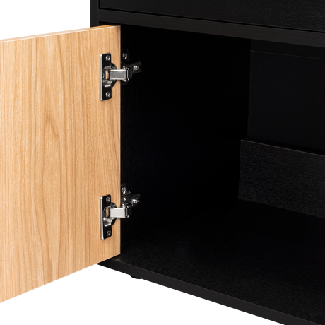 Mesa de Noche Grayson Wengue y Fresno 50x55cm con Un Cajón y con Dos Compartimientos - MESAS DE NOCHE | Bylmo