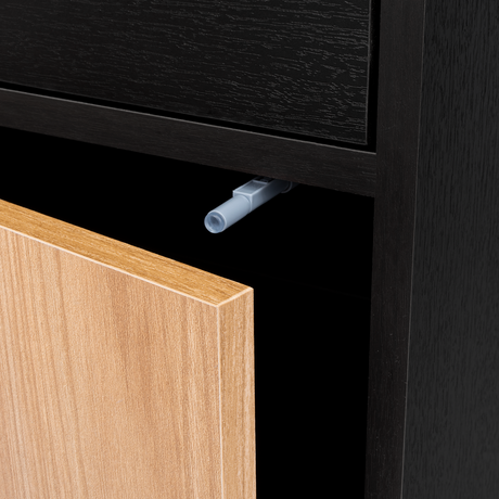 Mesa de Noche Grayson Wengue y Fresno 50x55cm con Un Cajón y con Dos Compartimientos - MESAS DE NOCHE | Bylmo