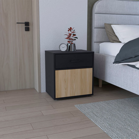 Mesa de Noche Grayson Wengue y Fresno 50x55cm con Un Cajón y con Dos Compartimientos - MESAS DE NOCHE | Bylmo