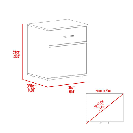 Mesa de Noche Grayson Wengue y Fresno 50x55cm con Un Cajón y con Dos Compartimientos - MESAS DE NOCHE | Bylmo