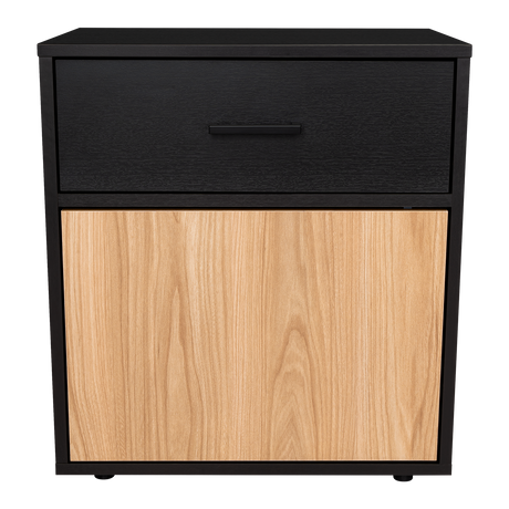 Mesa de Noche Grayson Wengue y Fresno 50x55cm con Un Cajón y con Dos Compartimientos - MESAS DE NOCHE | Bylmo