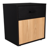 Mesa de Noche Grayson Wengue y Fresno 50x55cm con Un Cajón y con Dos Compartimientos - MESAS DE NOCHE | Bylmo