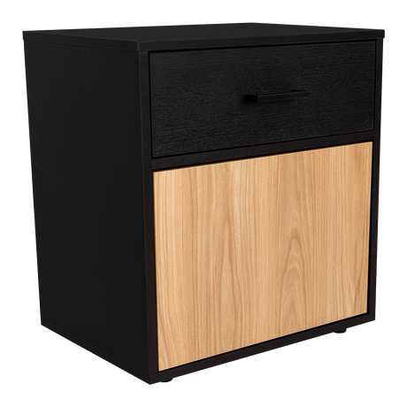 Mesa de Noche Grayson Wengue y Fresno 50x55cm con Un Cajón y con Dos Compartimientos - MESAS DE NOCHE | Bylmo