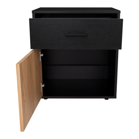 Mesa de Noche Grayson Wengue y Fresno 50x55cm con Un Cajón y con Dos Compartimientos - MESAS DE NOCHE | Bylmo