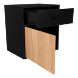 Mesa de Noche Grayson Wengue y Fresno 50x55cm con Un Cajón y con Dos Compartimientos - MESAS DE NOCHE | Bylmo