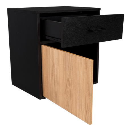 Mesa de Noche Grayson Wengue y Fresno 50x55cm con Un Cajón y con Dos Compartimientos - MESAS DE NOCHE | Bylmo