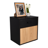 Mesa de Noche Grayson Wengue y Fresno 50x55cm con Un Cajón y con Dos Compartimientos - MESAS DE NOCHE | Bylmo