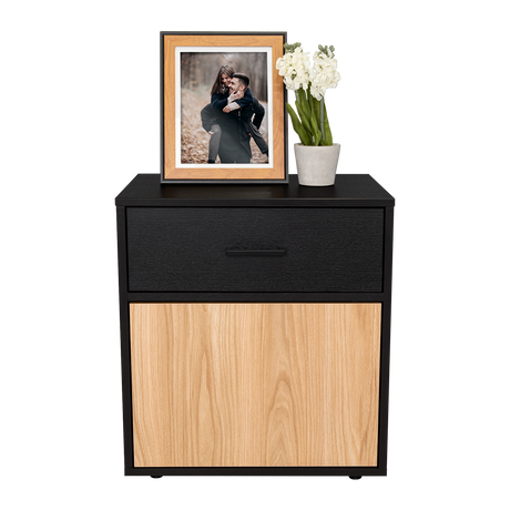 Mesa de Noche Grayson Wengue y Fresno 50x55cm con Un Cajón y con Dos Compartimientos - MESAS DE NOCHE | Bylmo