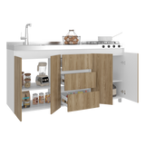 Mueble Inferior de Cocina Boreal Blanco y Fresno Europeo 179.9x89.5cm Con Meson Izquierdo de Acero Inoxidable y con Estufa - MUEBLES INFERIORES DE COCINA | Bylmo