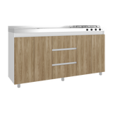 Mueble Inferior de Cocina Boreal Blanco y Fresno Europeo 179.9x89.5cm Con Meson Izquierdo de Acero Inoxidable y con Estufa - MUEBLES INFERIORES DE COCINA | Bylmo