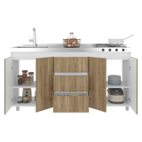Mueble Inferior de Cocina Boreal Blanco y Fresno Europeo 179.9x89.5cm Con Meson Izquierdo de Acero Inoxidable y con Estufa - MUEBLES INFERIORES DE COCINA | Bylmo