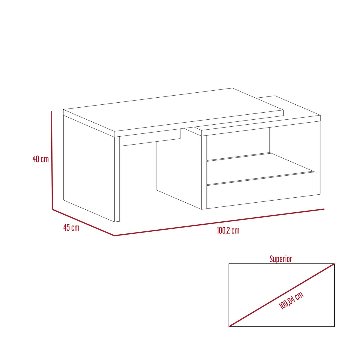 Mesa de Centro Kaia Wengue 100.2x40cm Rectangular con Compartimiento - MESAS DE CENTRO | Bylmo